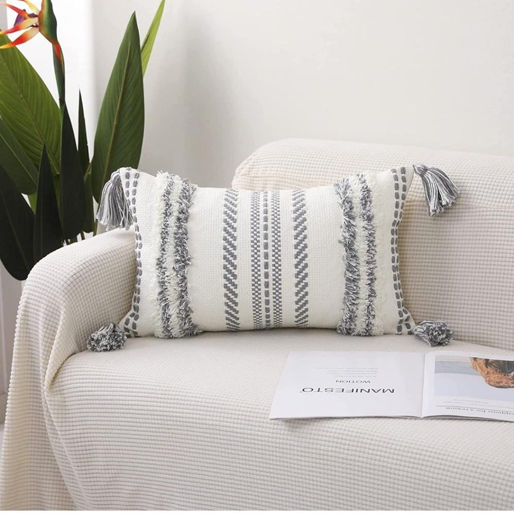 Seeksee Cotton BoHo lumbar decorative Throw Pillow Cover , hang woven Tuffed 12×
